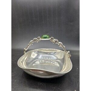 Vtg Sterling Silver Camusso Basket Green Onyx Stone Elegant Candy Trinket Dish